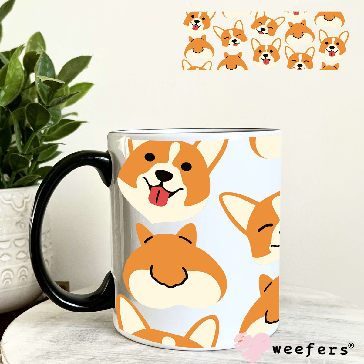 Smiling Corgi faces UV DTF Cup Wrap 11oz Coffee Mug Weefers