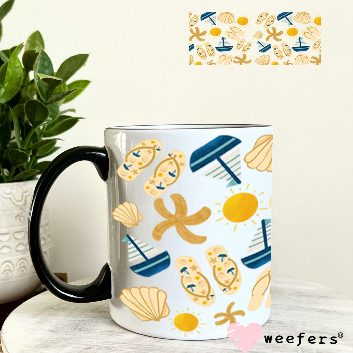 UV DTF Cup Wraps - Sailboats and Flip Flops 11oz Coffee Mug Weefers