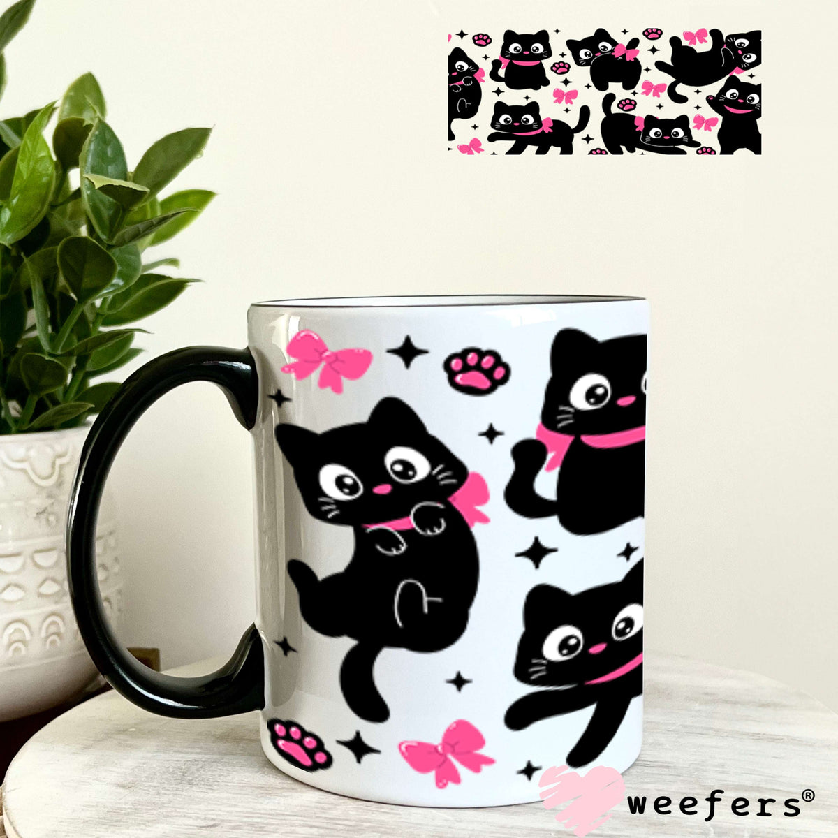 UV DTF Cup Wraps - Playful Cats and Hot Pink Butterflies 11oz Coffee Mug Weefers