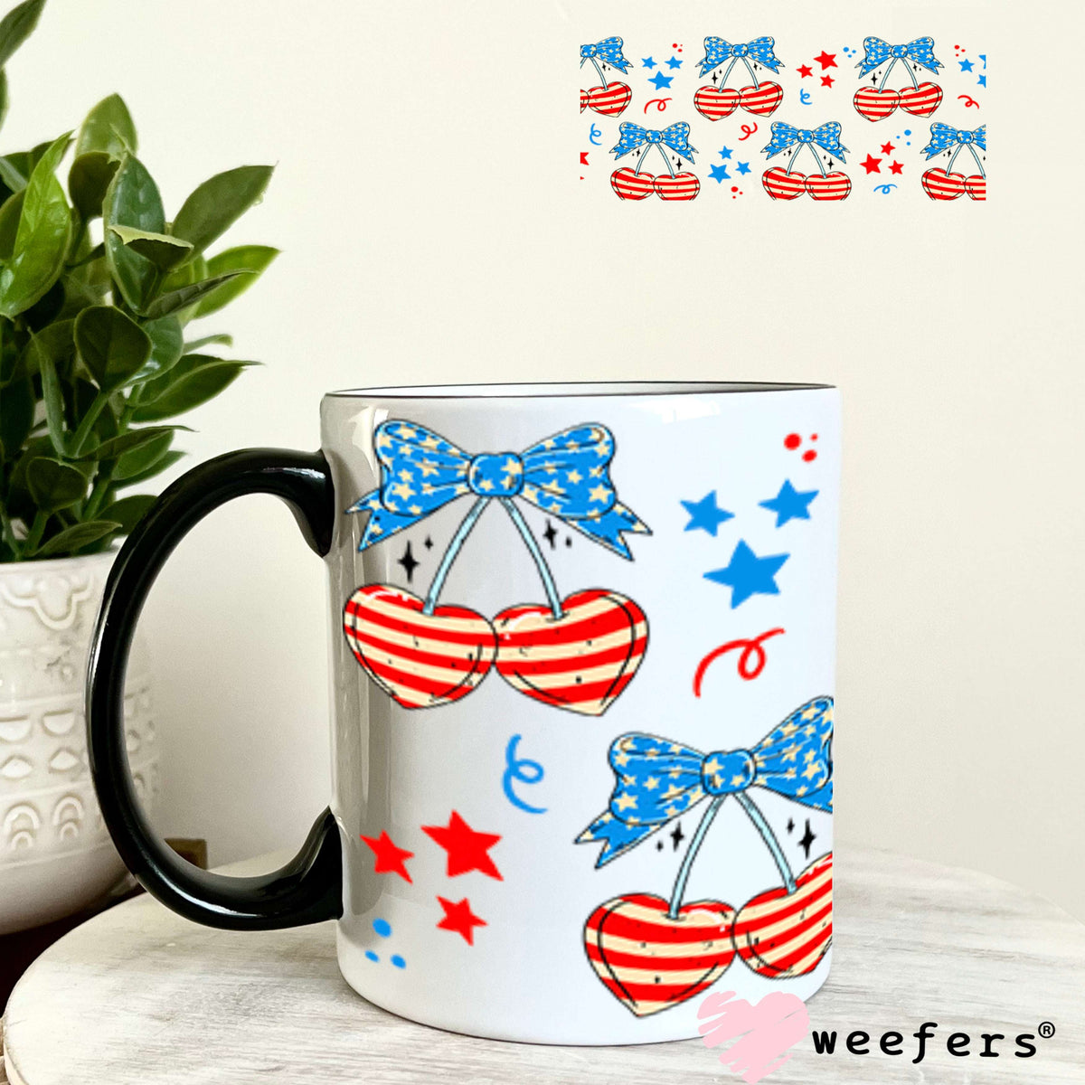 UV DTF Cup Wraps - USA Cherry Bows 11oz Coffee Mug Weefers