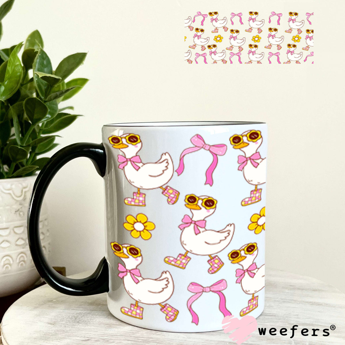 UV DTF Cup Wraps - Pink Bows Goose 11oz Coffee Mug Weefers