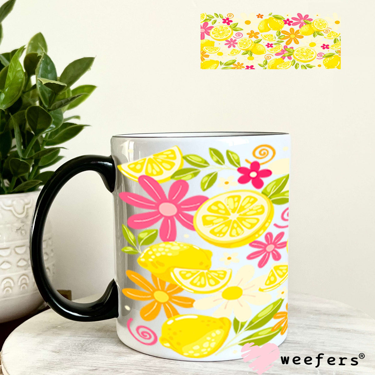 UV DTF Cup Wraps - Lemons and Hot Pink Daisies 11oz Coffee Mug Weefers