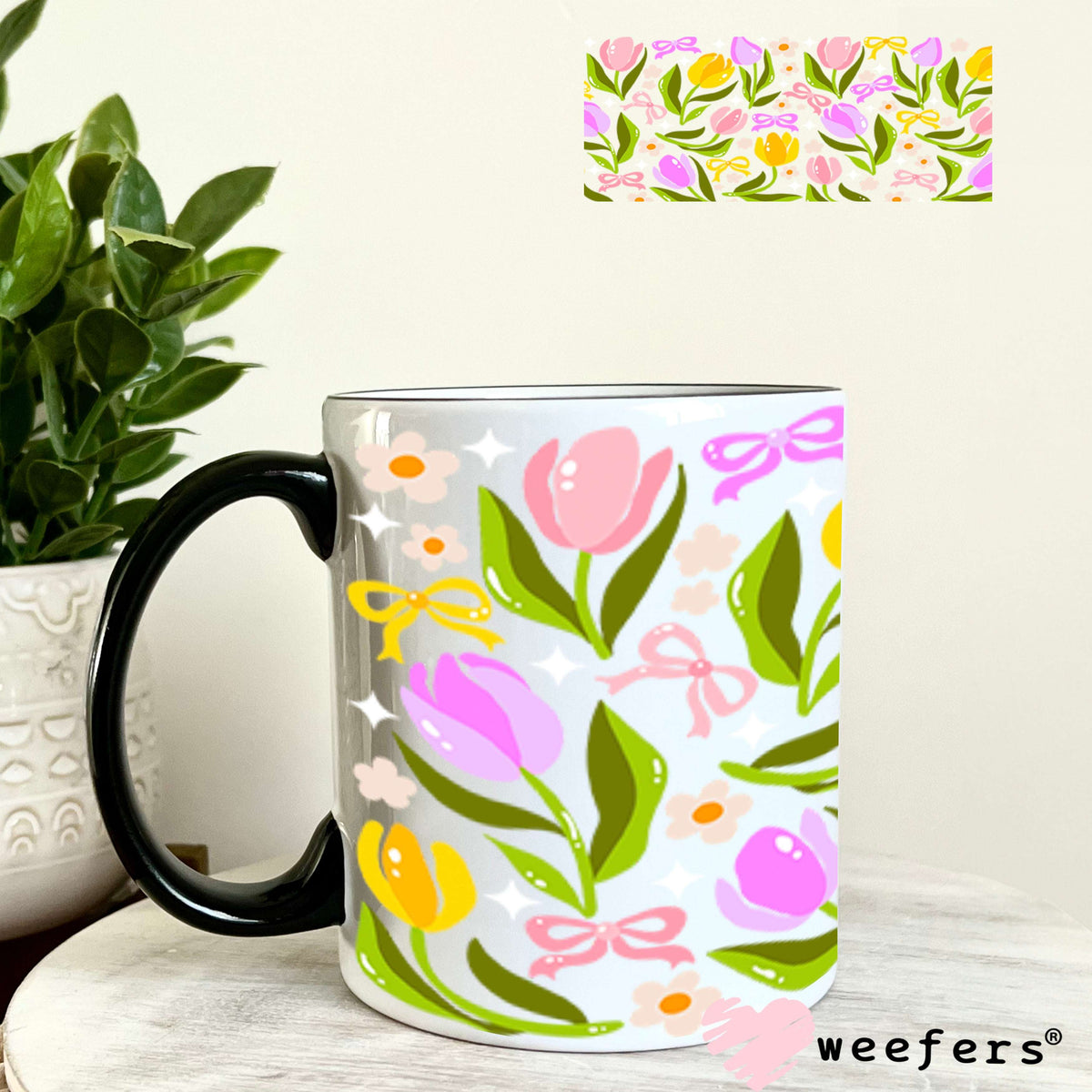 UV DTF Cup Wraps - Tulips and Bows 11oz Coffee Mug Weefers