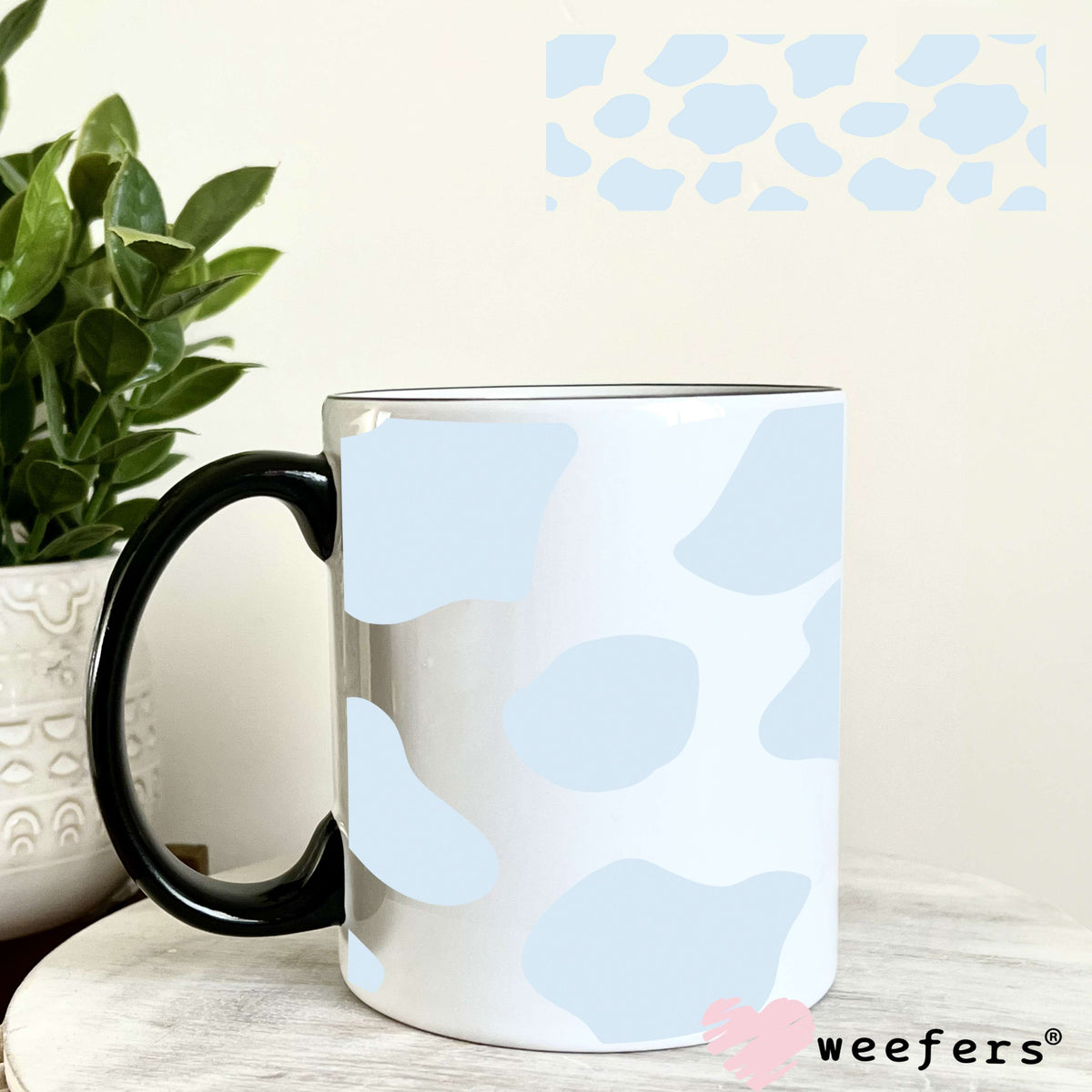 Light Blue Cow Print UV DTF Cup Wrap 11oz Coffee Mug Weefers