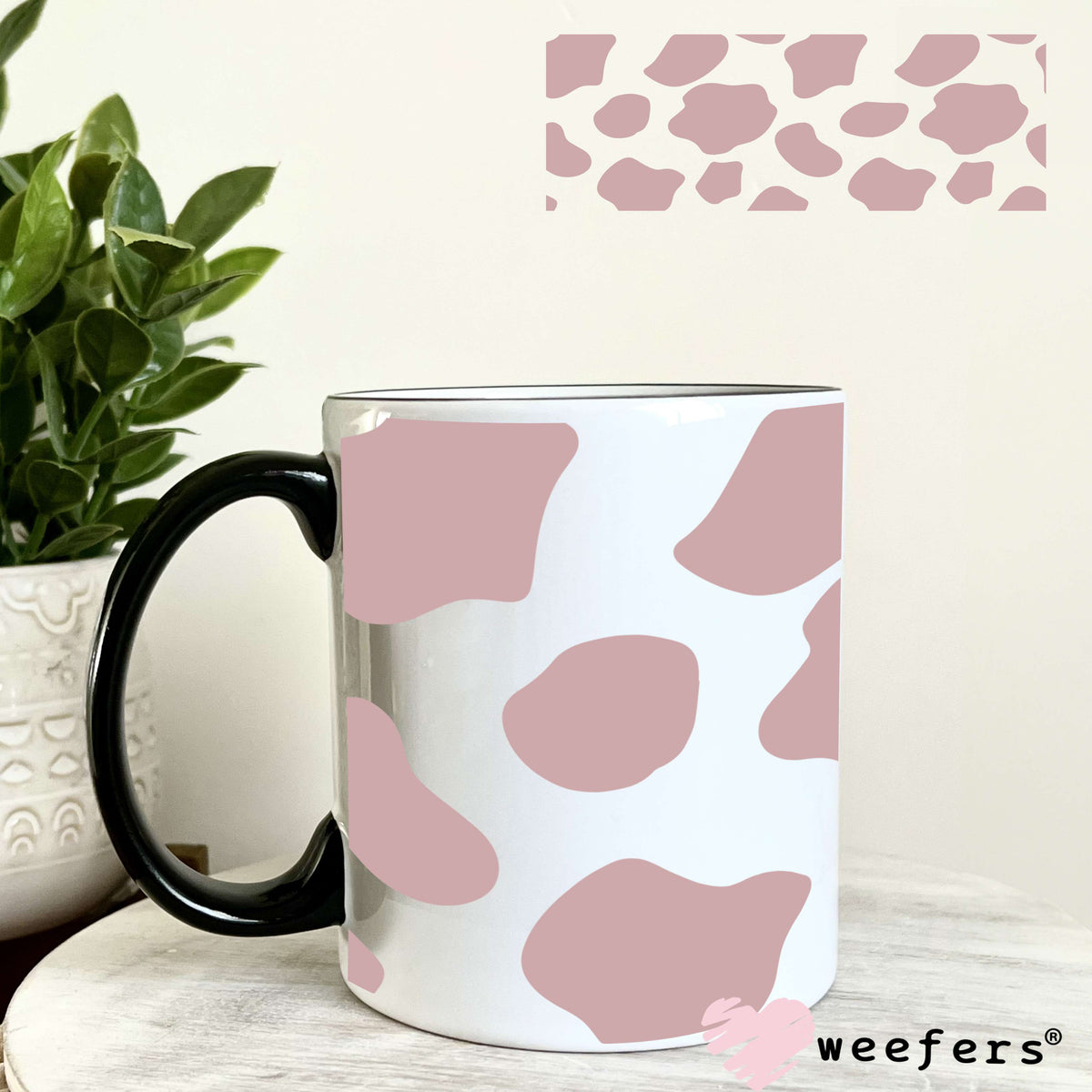 Mauve Cow Print UV DTF Cup Wrap 11oz Coffee Mug Weefers