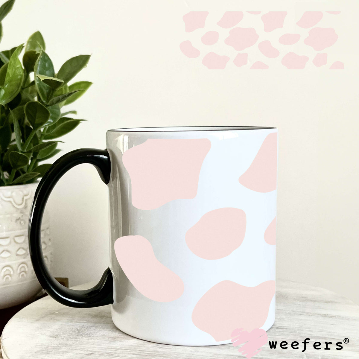 Baby Pink Cow Print UV DTF Cup Wrap 11oz Coffee Mug Weefers