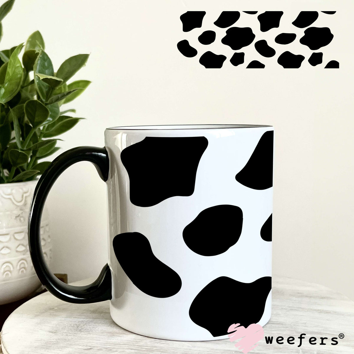 Black Cow Print UV DTF Cup Wrap 11oz Coffee Mug Weefers