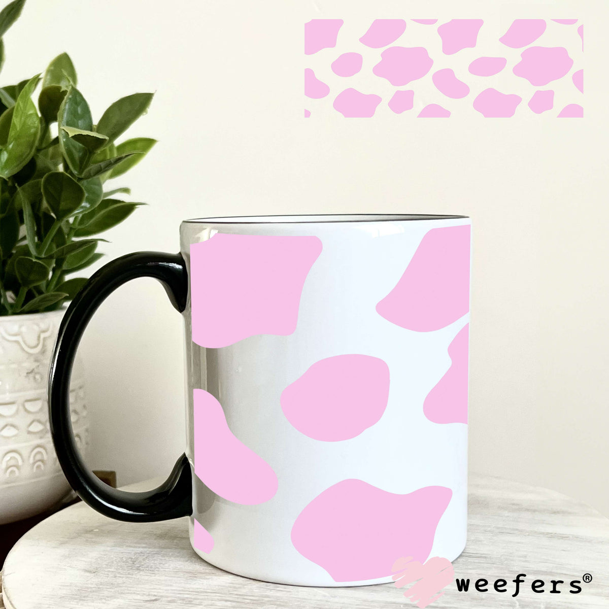 Pink Cow Print UV DTF Cup Wrap 11oz Coffee Mug Weefers