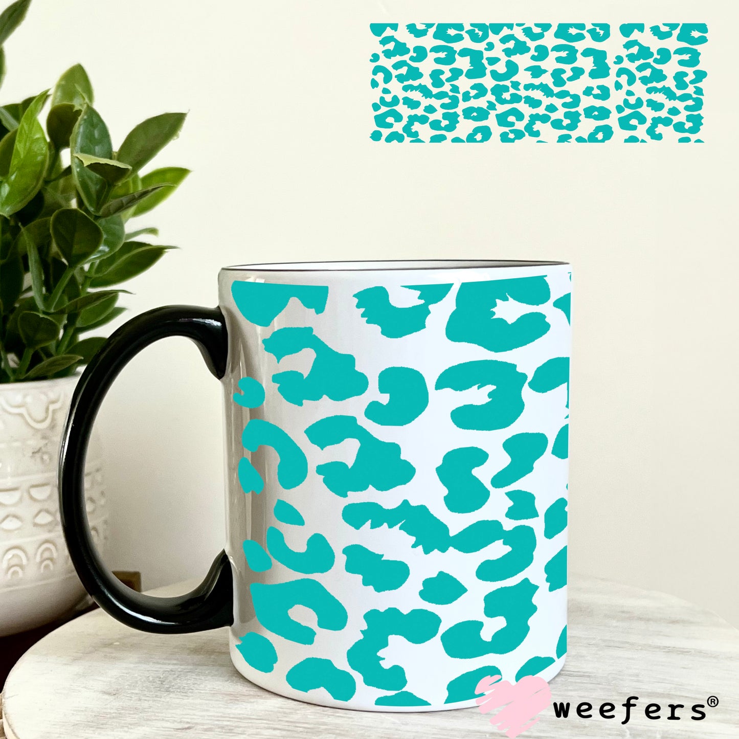 Teal Leopard UV DTF Cup Wrap 11oz Coffee Mug Weefers