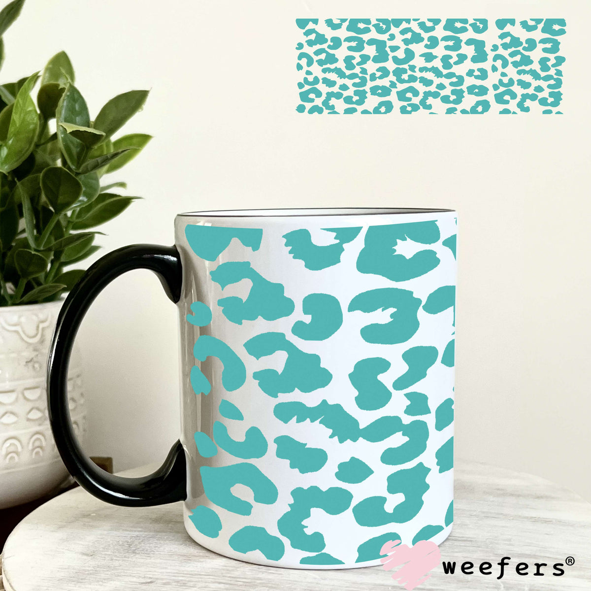 Teal Leopard UV DTF Cup Wrap 11oz Coffee Mug Weefers