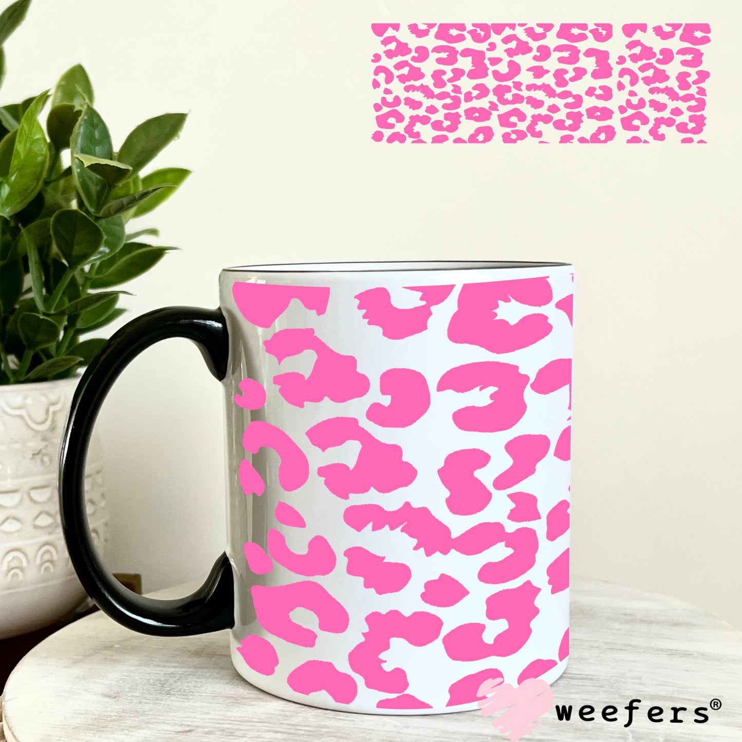 Hot Pink Leopard UV DTF Cup Wrap 11oz Coffee Mug Weefers