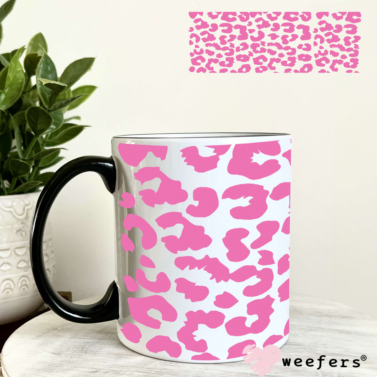 Hot Pink Leopard UV DTF Cup Wrap 11oz Coffee Mug Weefers