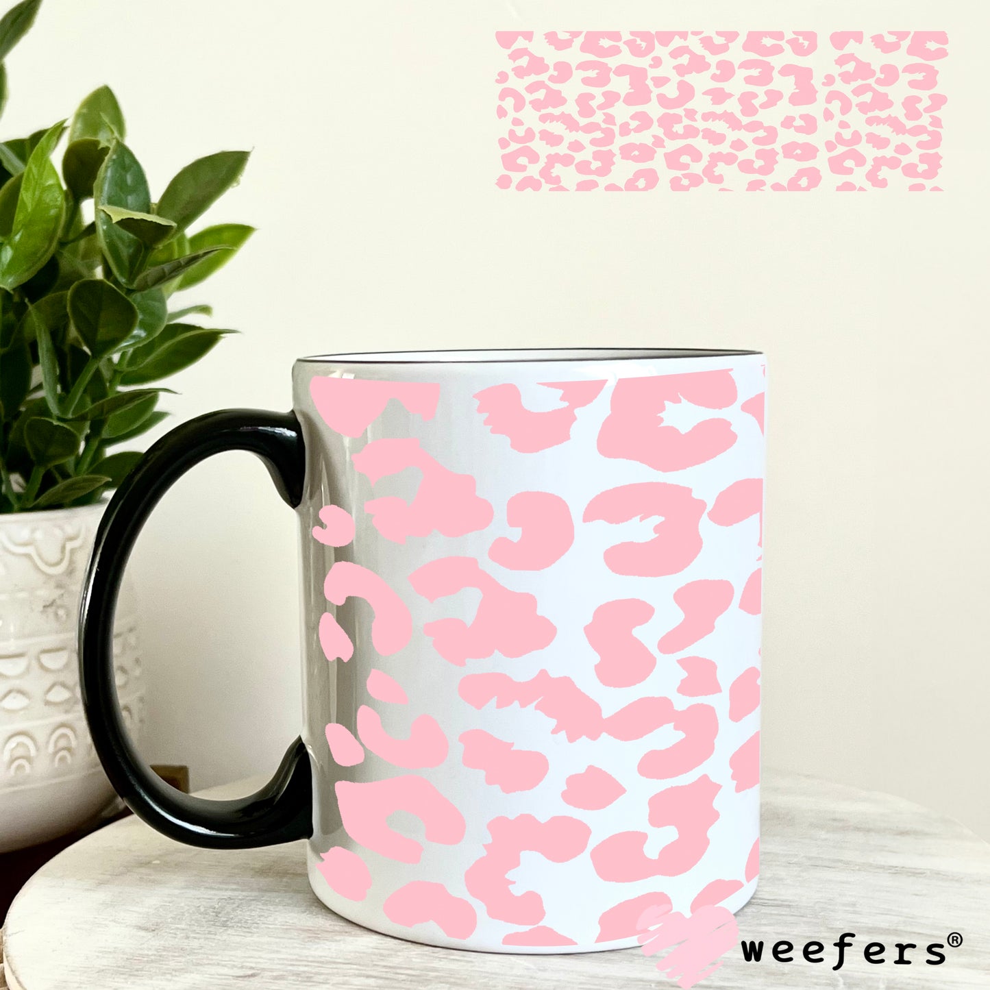 Baby Pink Leopard UV DTF Cup Wrap 11oz Coffee Mug Weefers