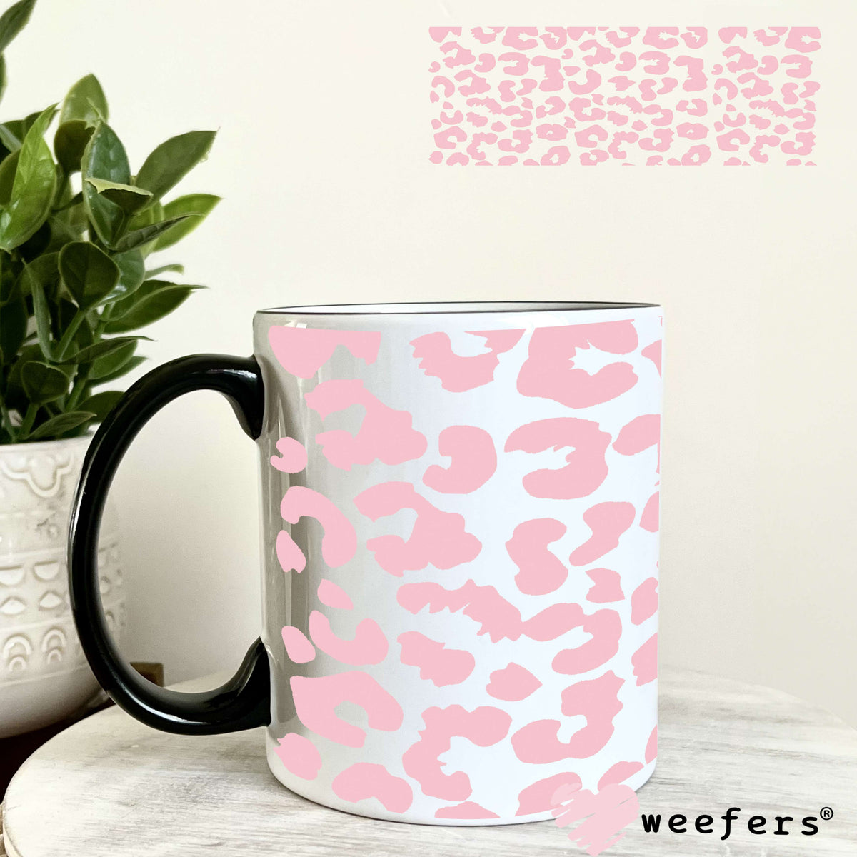Baby Pink Leopard UV DTF Cup Wrap 11oz Coffee Mug Weefers