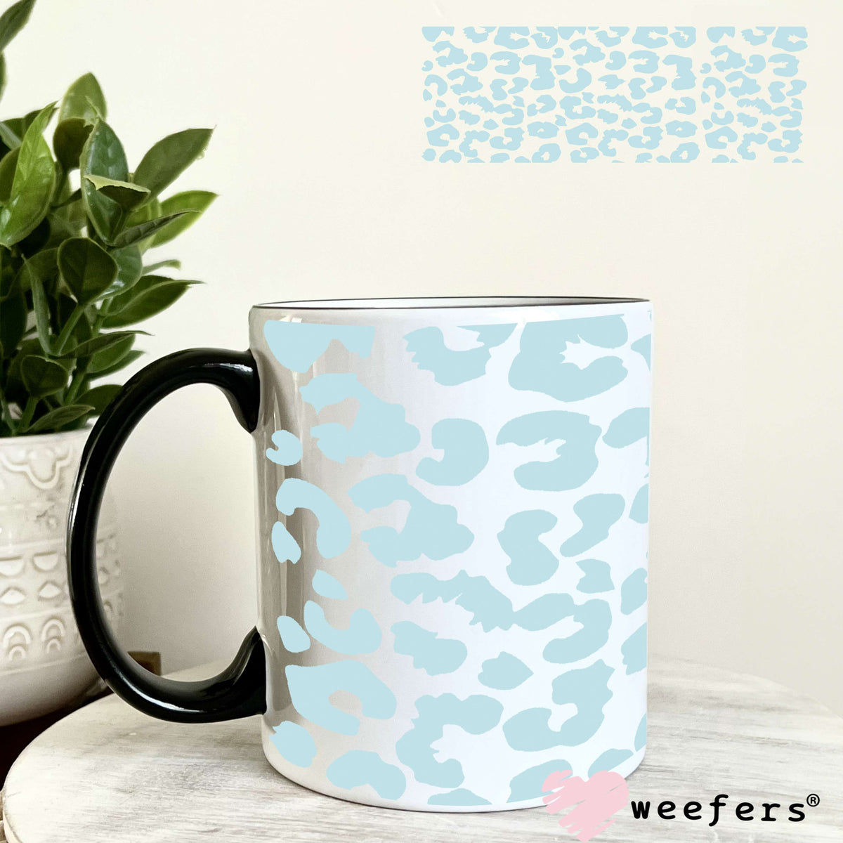 Baby Blue Leopard UV DTF Cup Wrap 11oz Coffee Mug Weefers