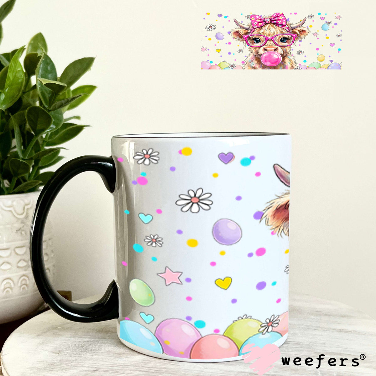 UV DTF Cup Wraps - Bubble Blowing Cow Easter 11oz Coffee Mug Weefers