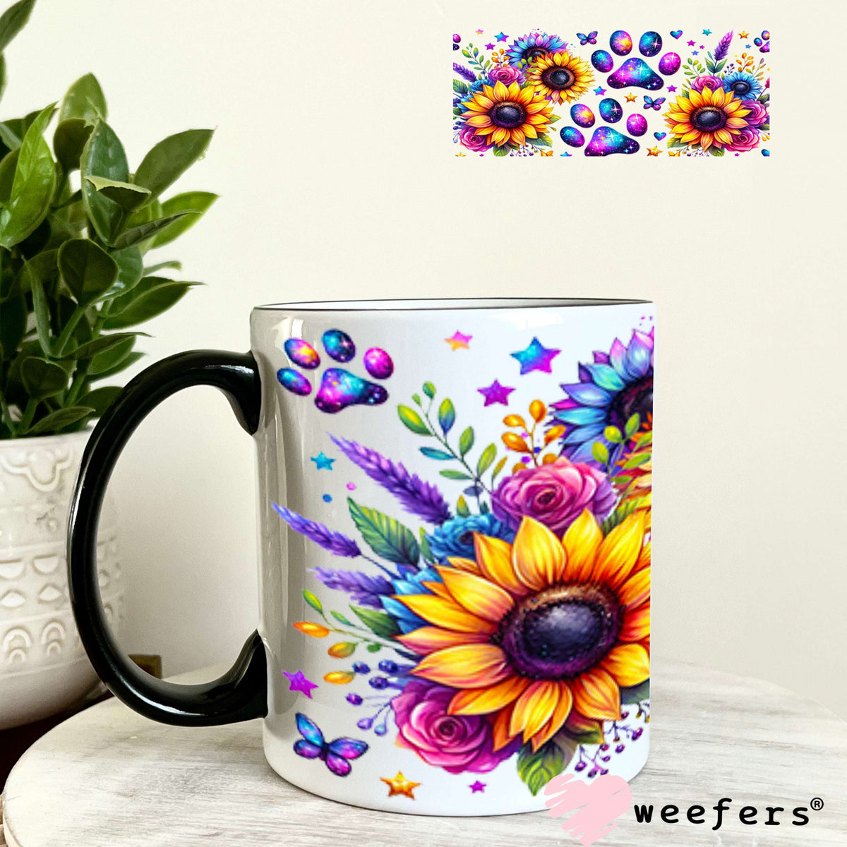 UV DTF Cup Wraps - Colorful Paws and Sunflowers 11oz Coffee Mug Weefers