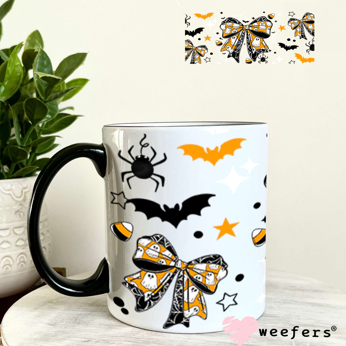 UV DTF Cup Wraps - Halloween Orange and Black Bows 11oz Coffee Mug Weefers