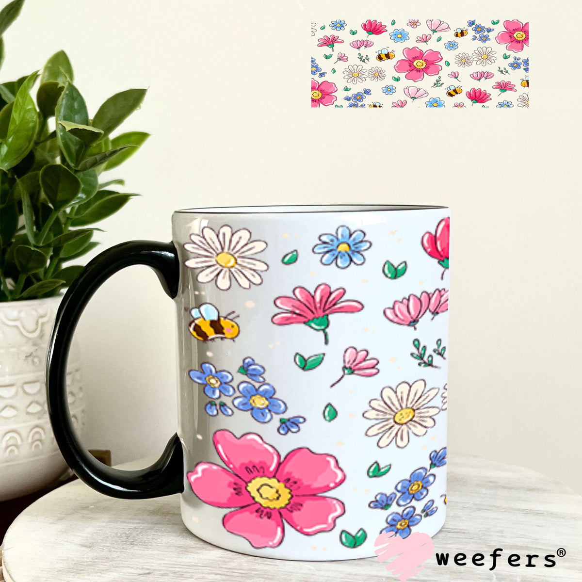 UV DTF Cup Wraps - Bees and flowers 11oz Coffee Mug Weefers