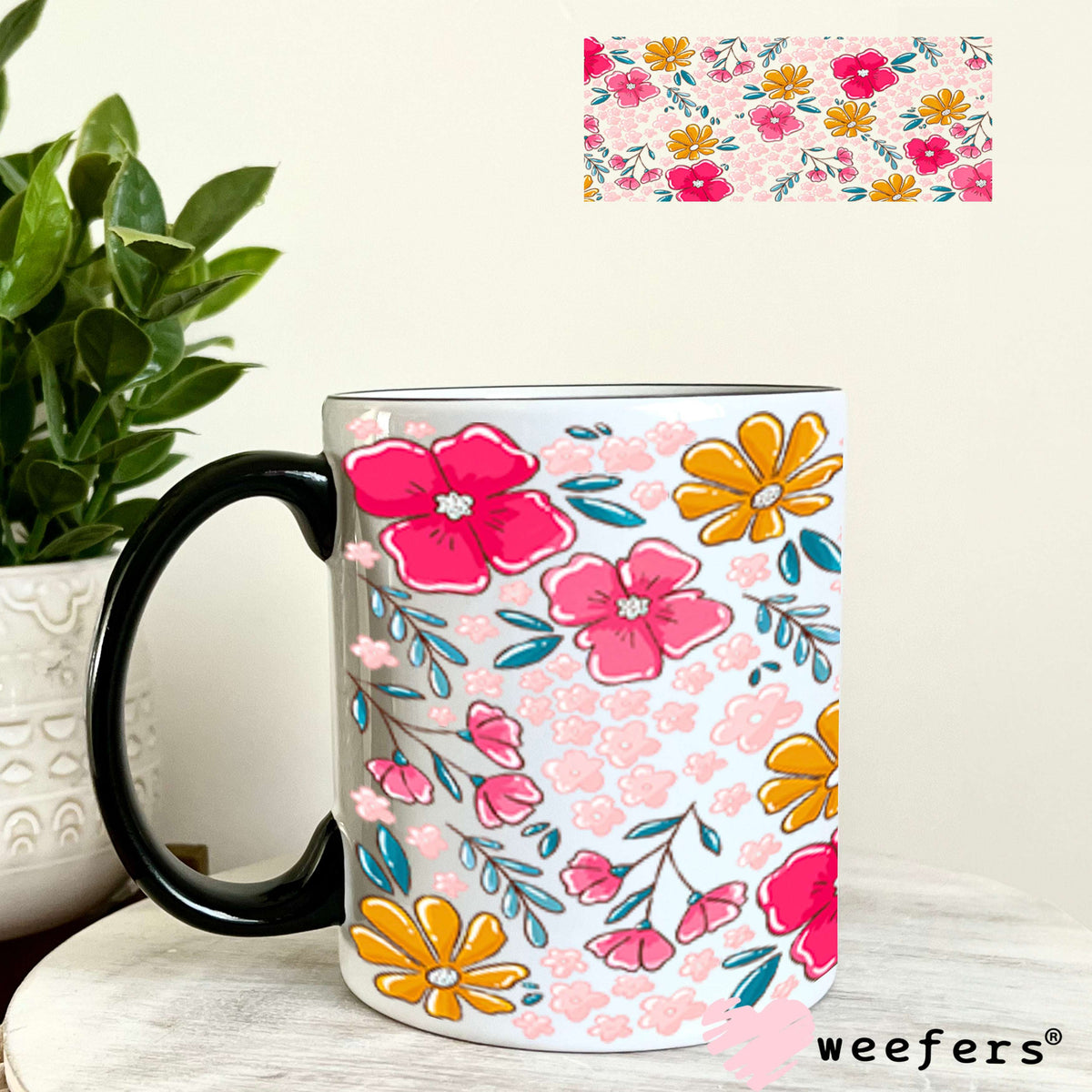 UV DTF Cup Wraps - Pink and Yellow Flowers 11oz Coffee Mug Weefers
