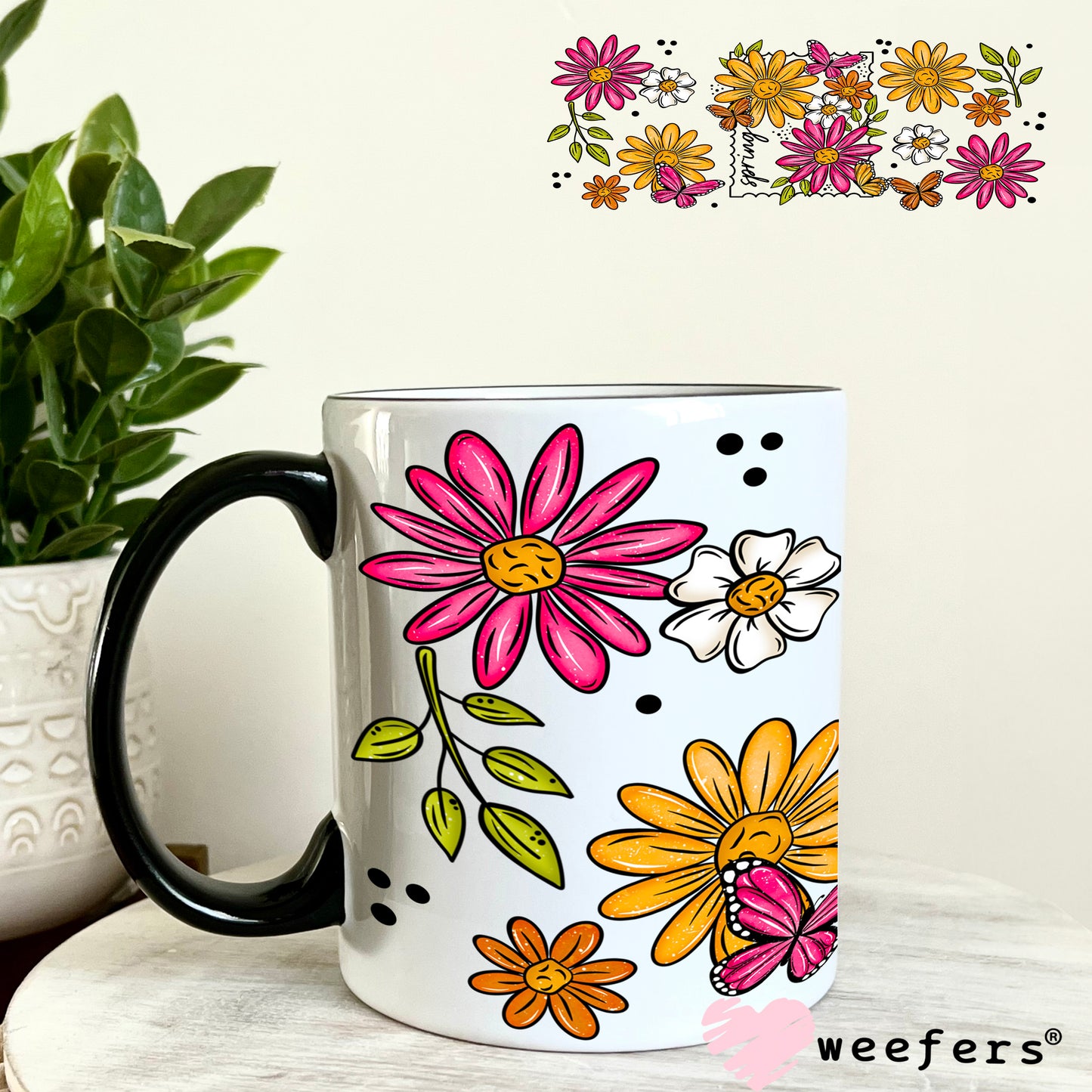 Spring Pink and Orange Flowers UV DTF Cup Wrap 11oz Coffee Mug Weefers