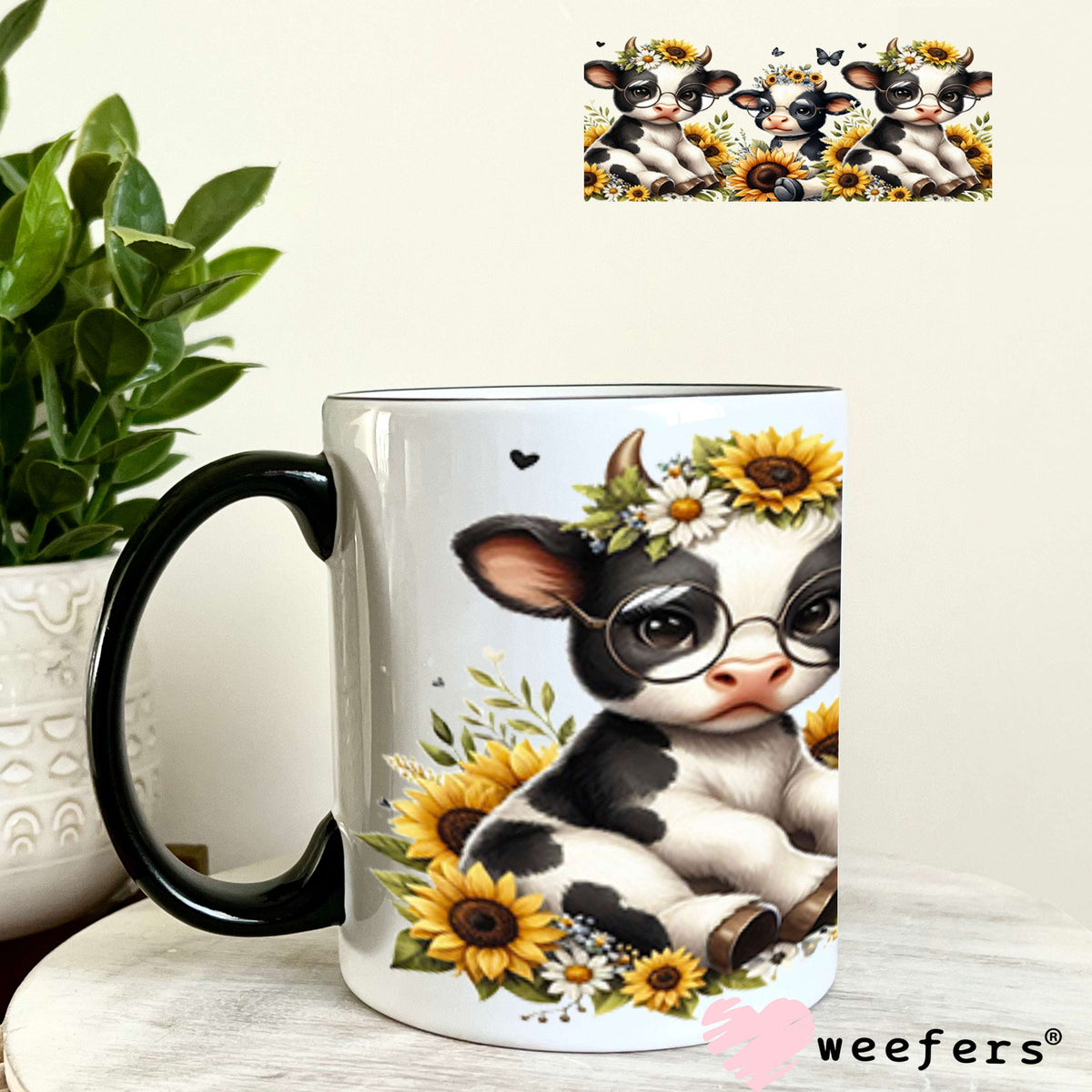 UV DTF Cup Wraps - Baby Cows and Sunflowers 11oz Coffee Mug Weefers