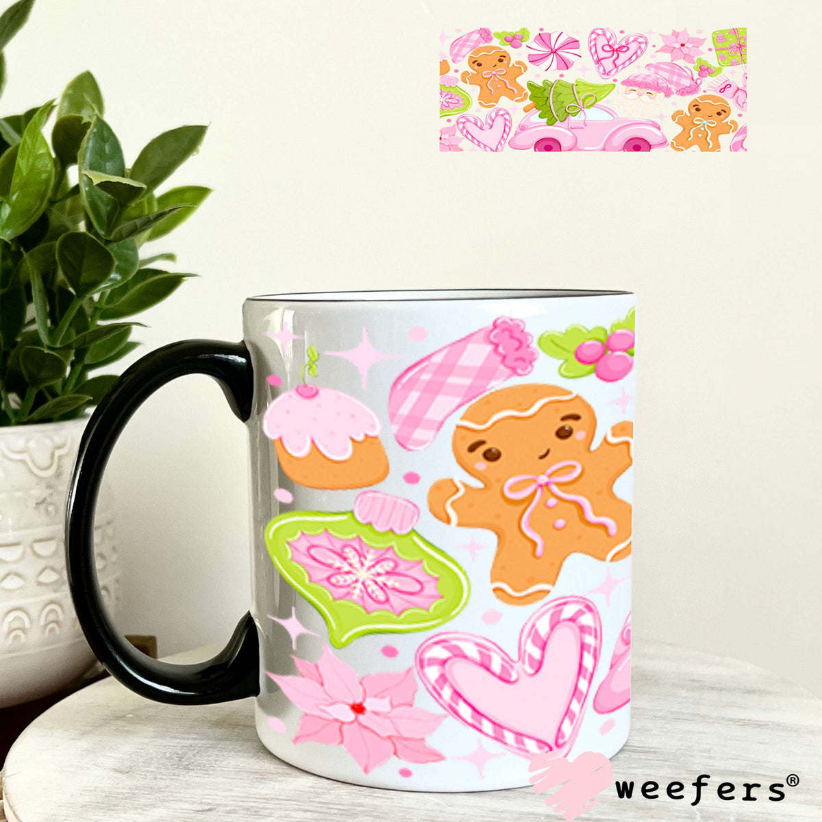 UV DTF Cup Wraps - Pink Christmas Bug 11oz Coffee Mug Weefers