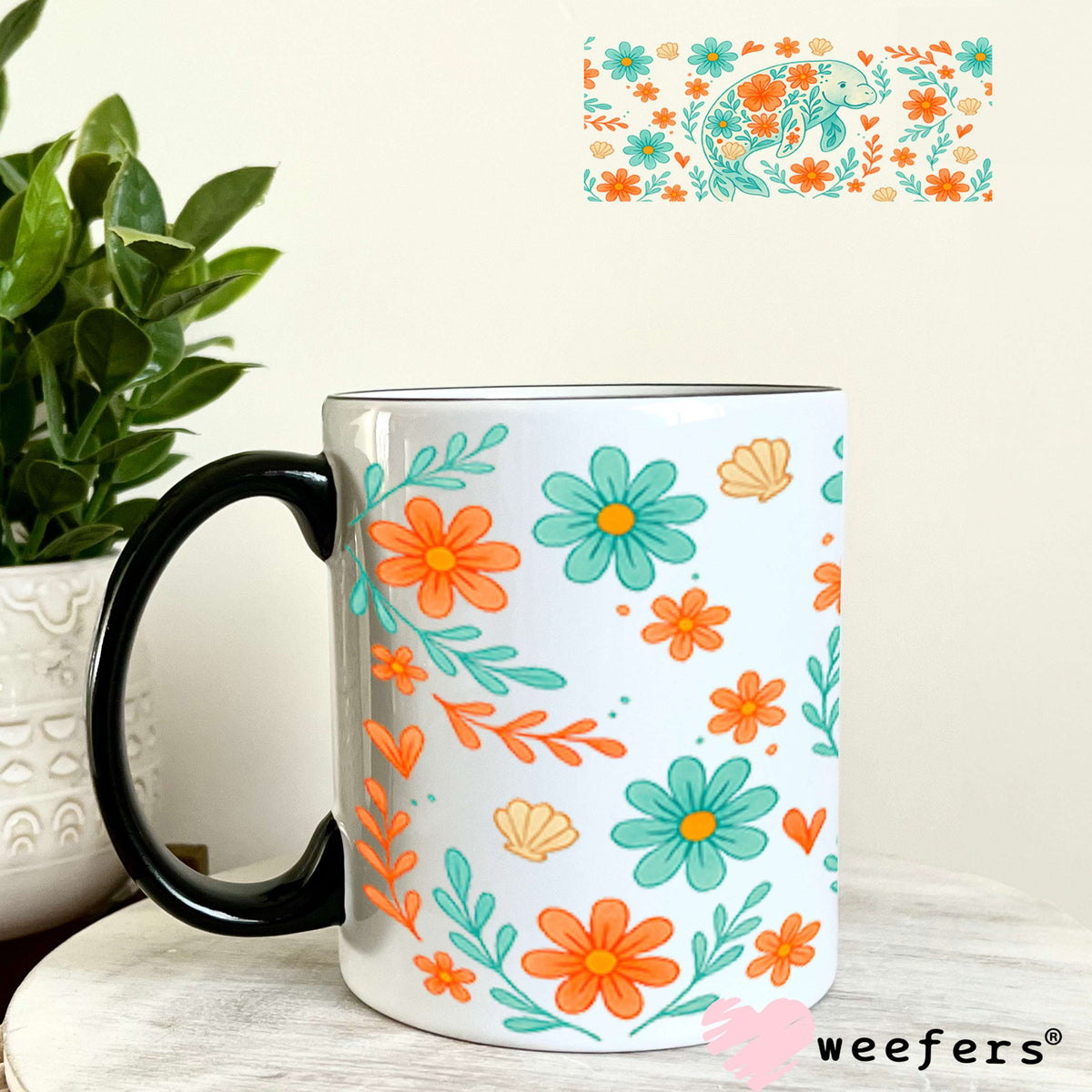 UV DTF Cup Wraps - Manatee Orange and Teal 11oz Coffee Mug Weefers