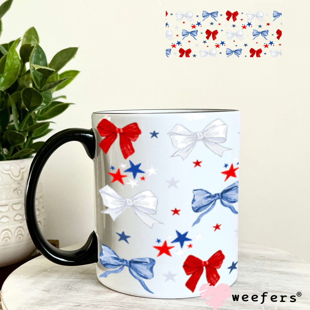 UV DTF Cup Wraps - Patriot 4th of July Bows 11oz Coffee Mug Weefers