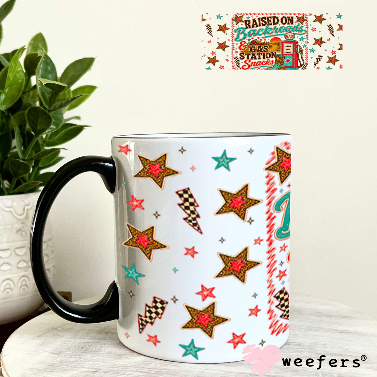 UV DTF Cup Wraps - Raised on Backroads & Gas Station Snacks - Weefers® Exclusive 11oz Coffee Mug Weefers