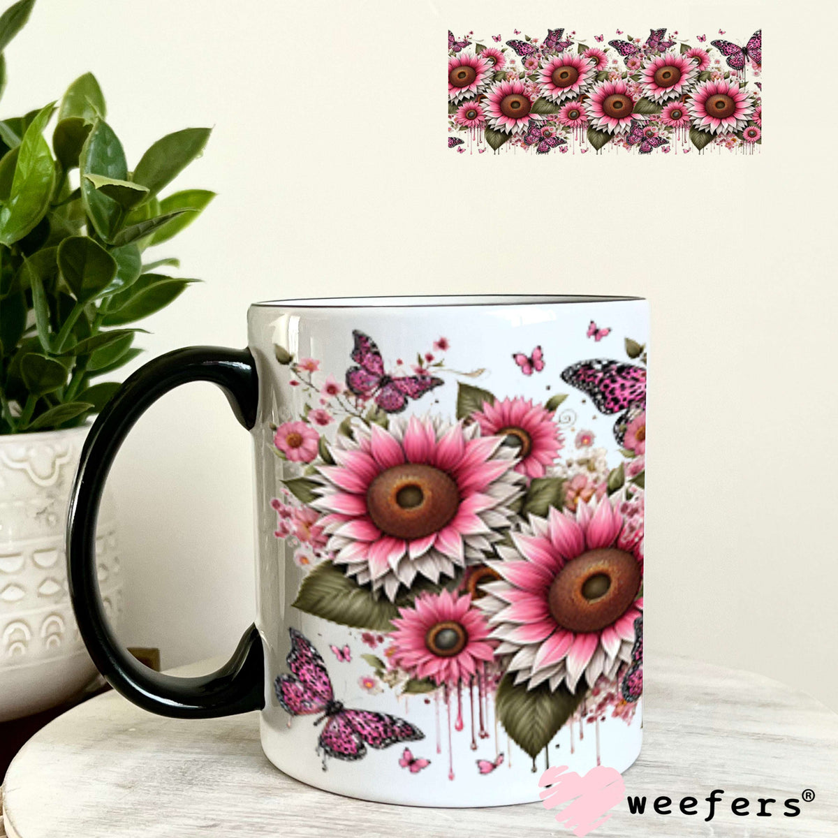 UV DTF Cup Wraps - Pink Sunflowers 11oz Coffee Mug Weefers
