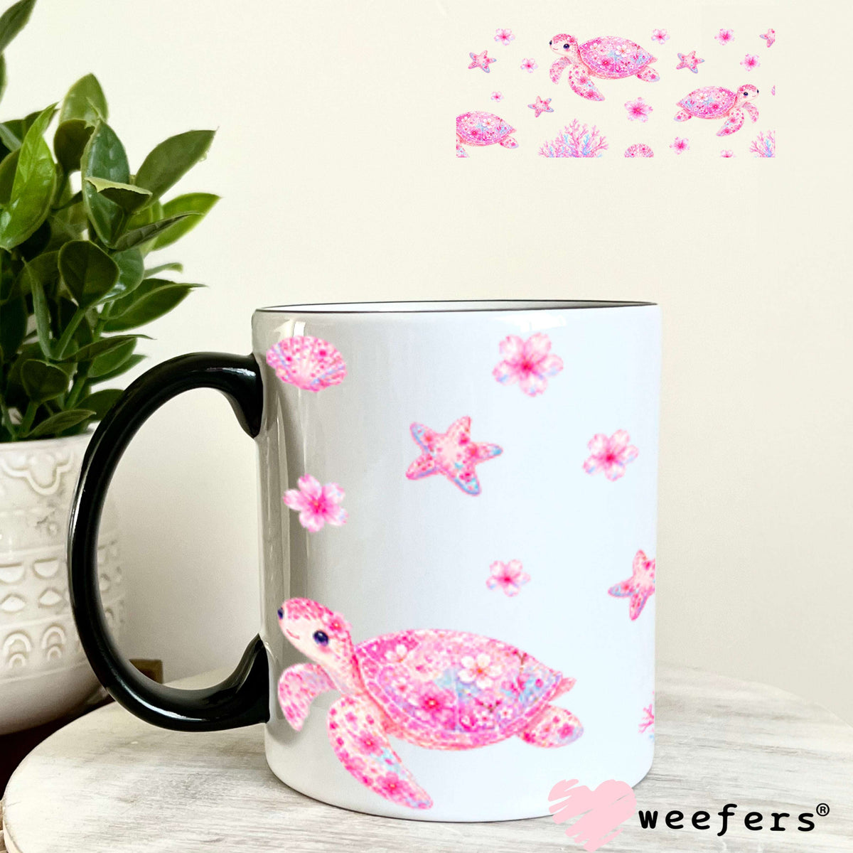UV DTF Cup Wraps - Pink Turtles 11oz Coffee Mug Weefers