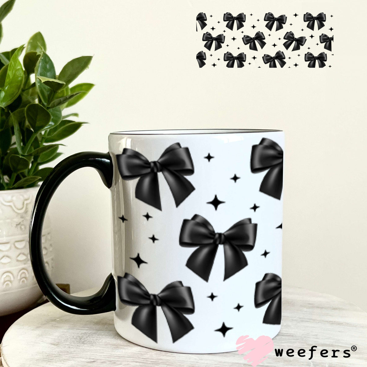 UV DTF Cup Wraps - Black Bows 11oz Coffee Mug Weefers