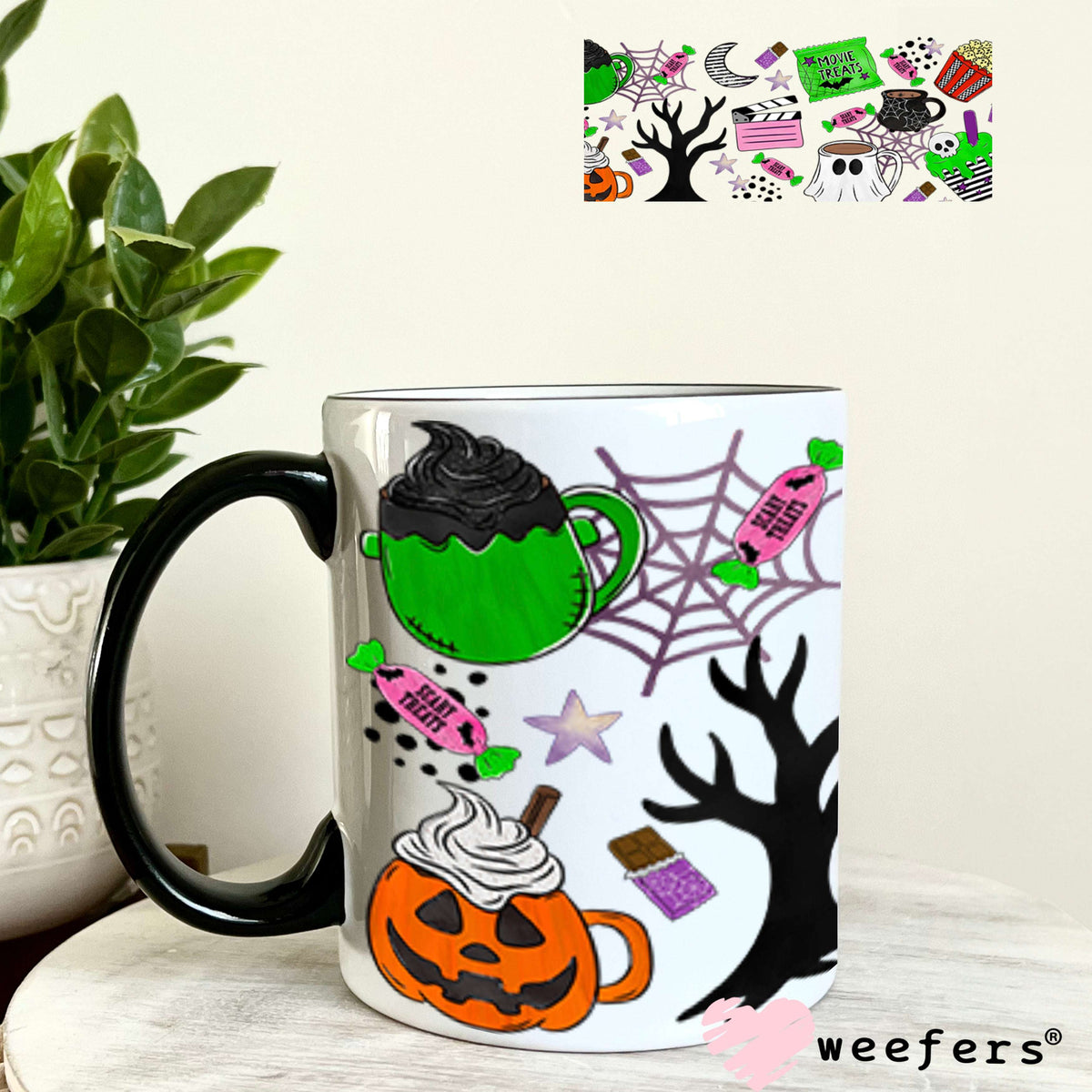 UV DTF Cup Wraps - Halloween Movie Night - Weefers® Exclusive 11oz Coffee Mug Weefers