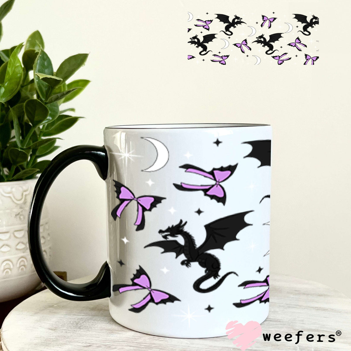 UV DTF Cup Wraps - Dragron Purple Bows 11oz Coffee Mug Weefers