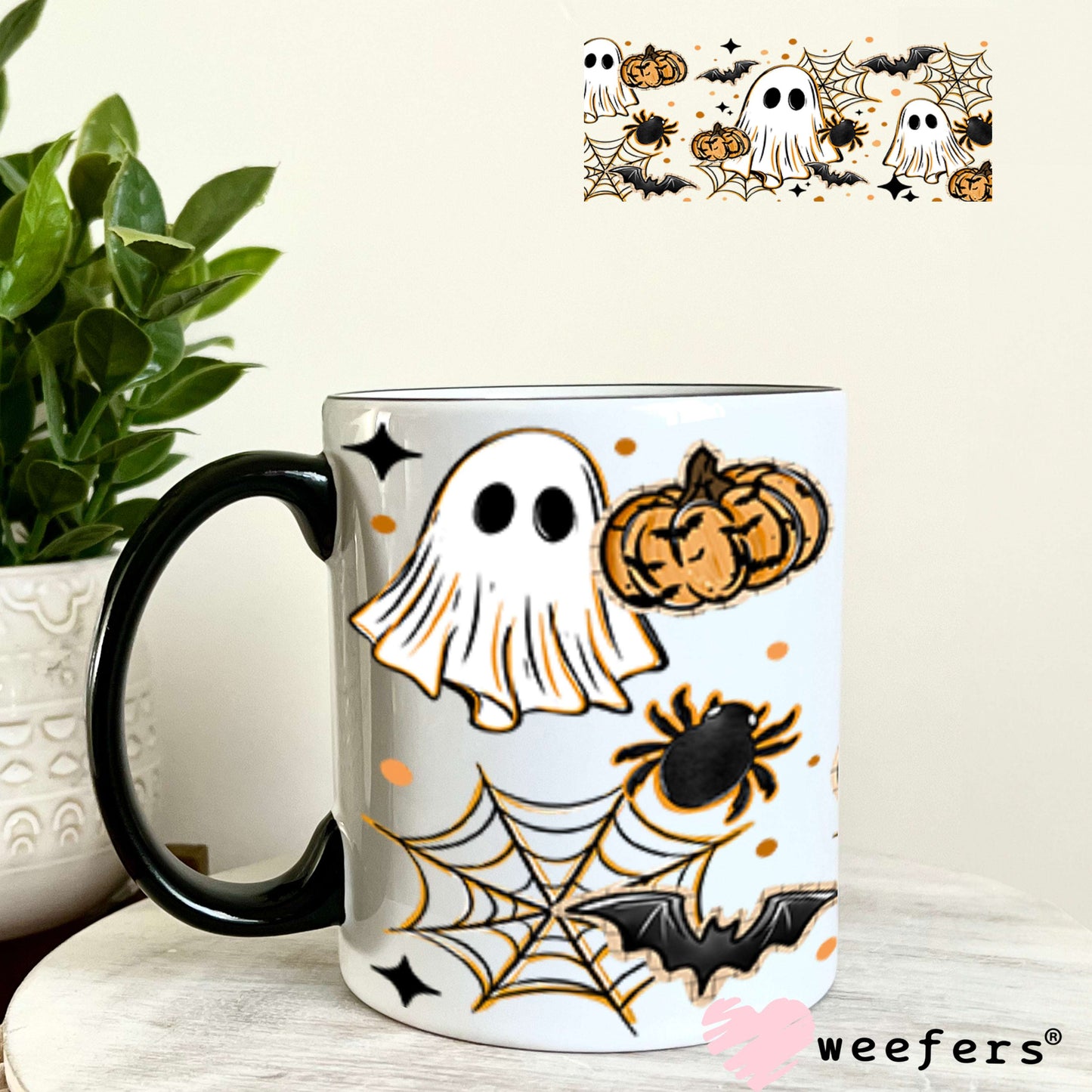 UV DTF Cup Wraps - Ghost Spider Webs Halloween 11oz Coffee Mug Weefers