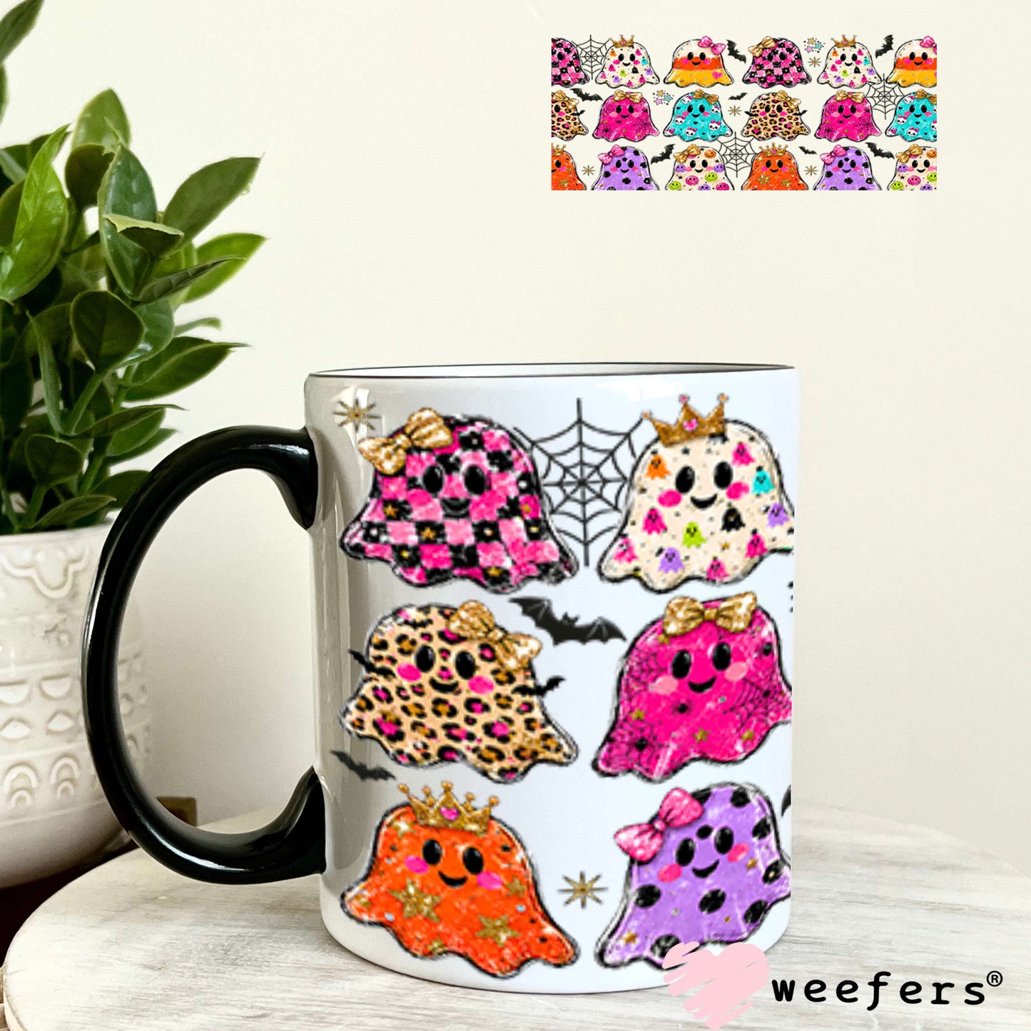 UV DTF Cup Wraps - Colorful Ghosts Halloween 11oz Coffee Mug Weefers