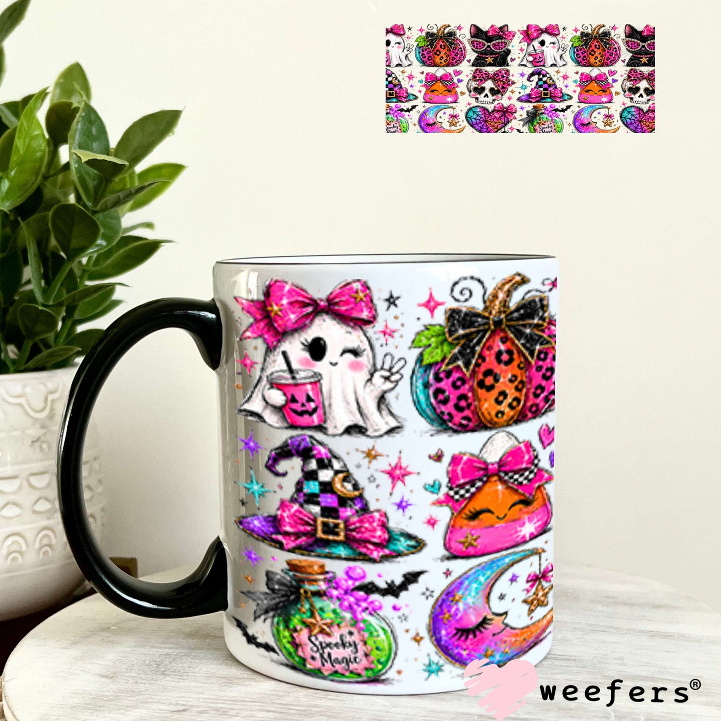 UV DTF Cup Wraps - Halloween Bougie Cats and Ghosts 11oz Coffee Mug Weefers