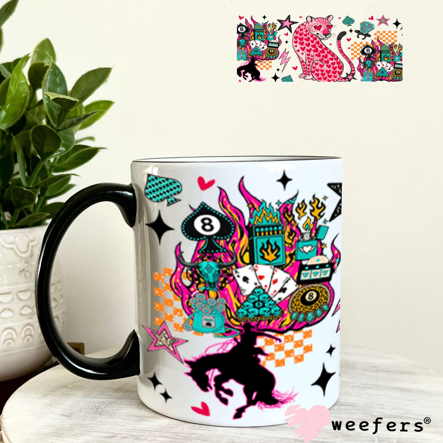 UV DTF Cup Wraps - Heart Pink Panther - Weefers® Exclusive 11oz Coffee Mug Weefers