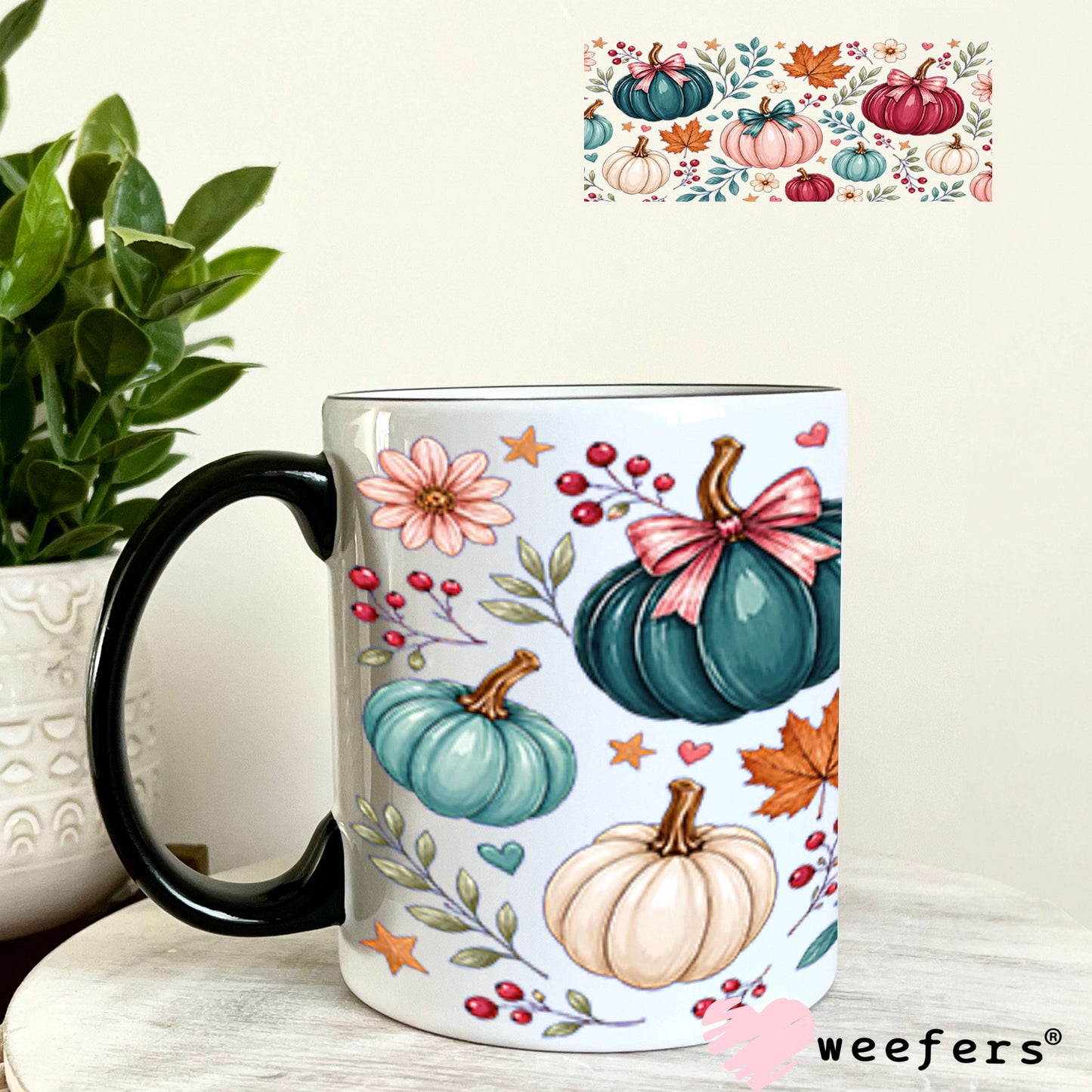 UV DTF Cup Wraps - Fall Colors Pumpkins 11oz Coffee Mug Weefers