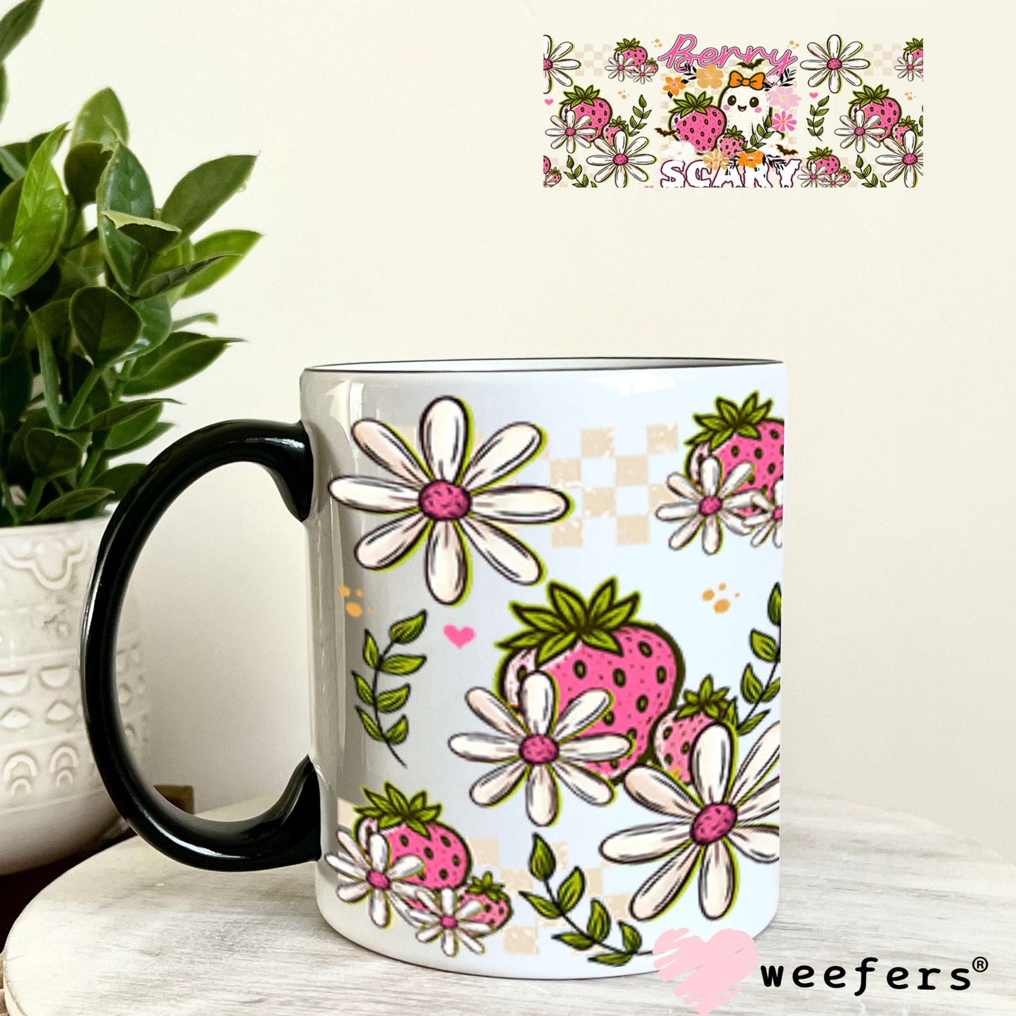 UV DTF Cup Wraps - Berry Scrary Strawberries and Ghost 11oz Coffee Mug Weefers