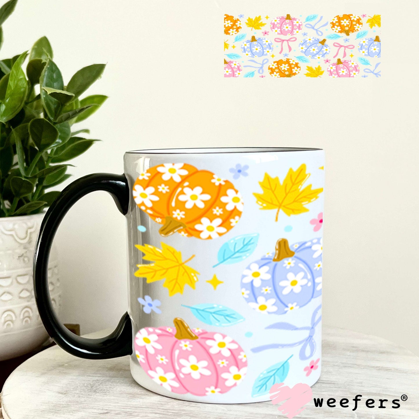 UV DTF Cup Wraps - Pastel floral Pumpkins 11oz Coffee Mug Weefers