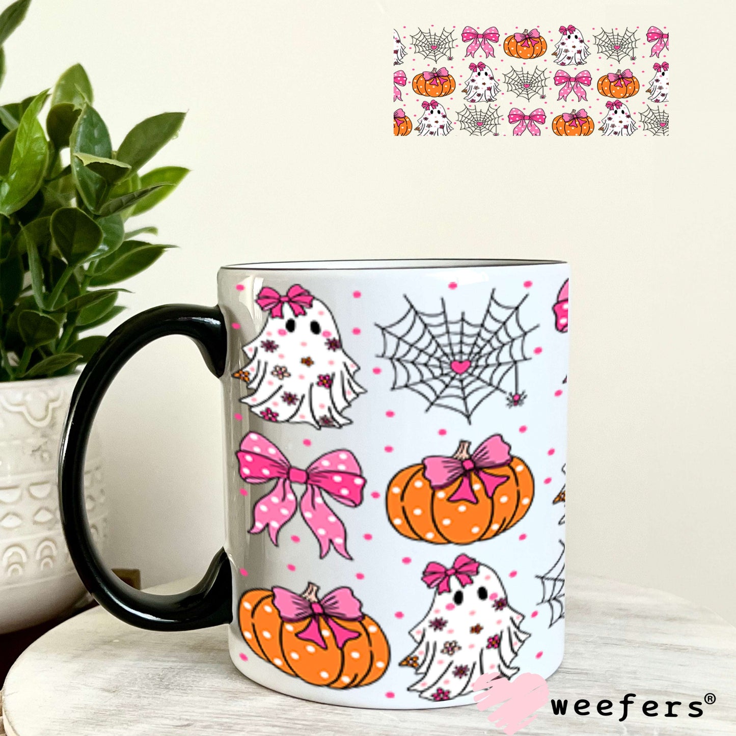 UV DTF Cup Wraps - Pink and Orange Ghosts 11oz Coffee Mug Weefers