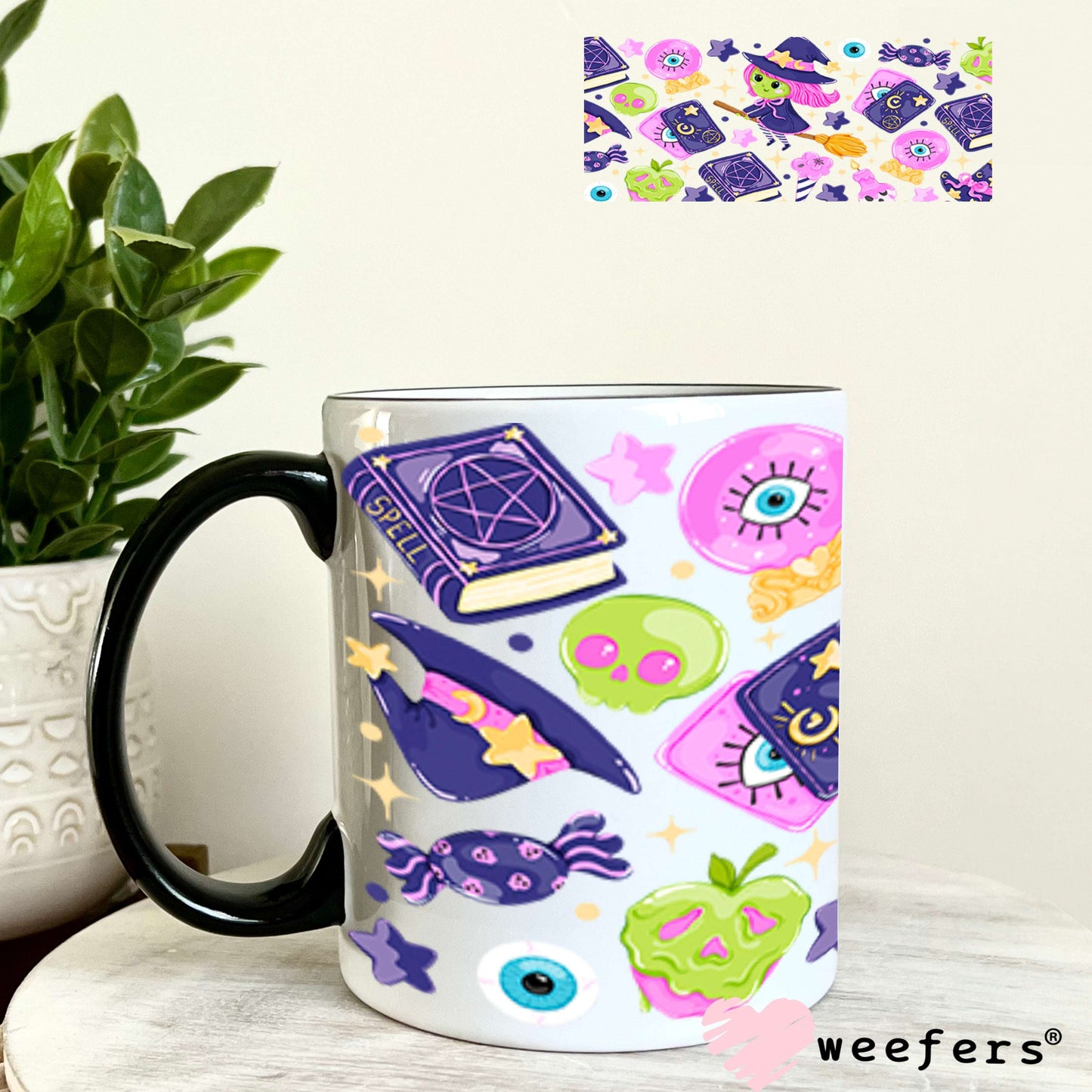 UV DTF Cup Wraps - Purple Pink Witch Halloween 11oz Coffee Mug Weefers