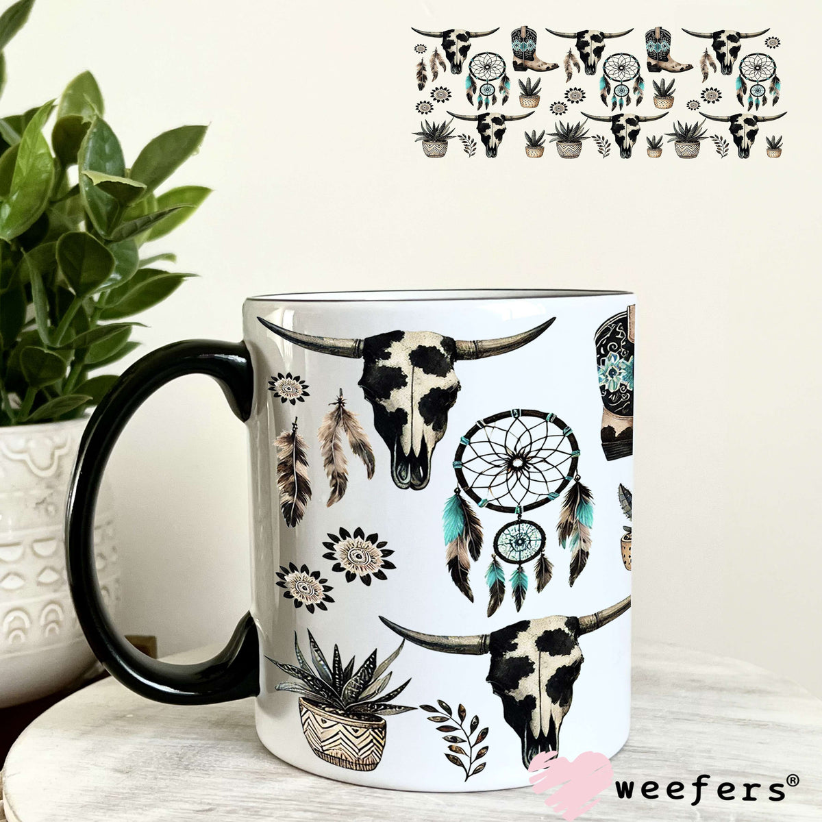 Western Cow Skulls and Dreamcatcher UV DTF Cup Wrap 11oz Coffee Mug Weefers