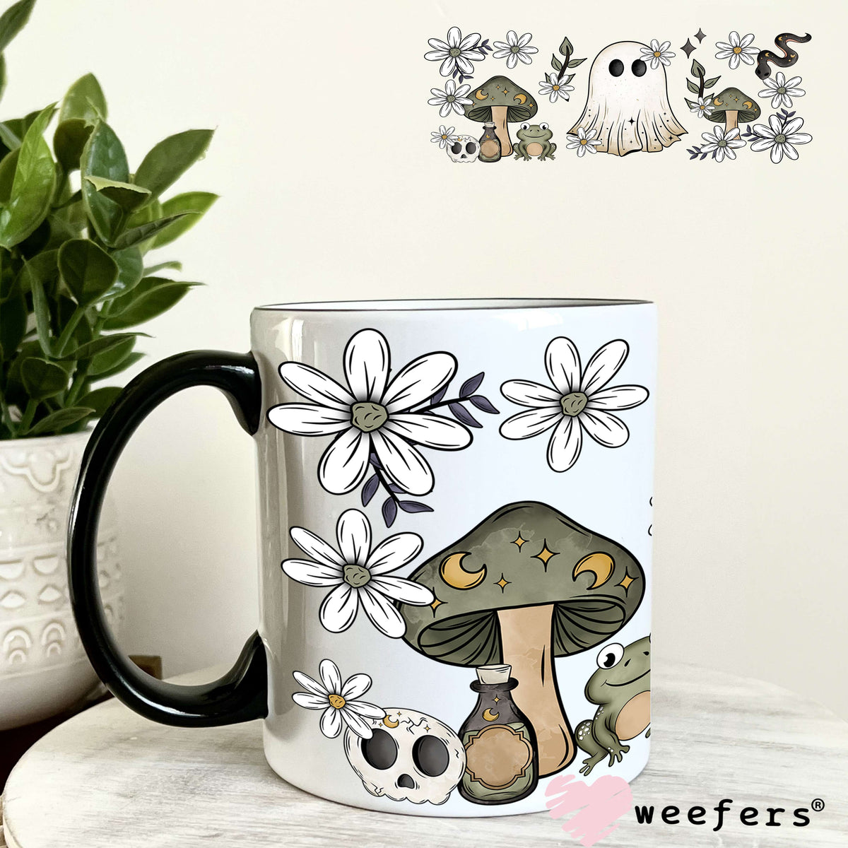 Ghost Green Mushrooms UV DTF Cup Wrap 11oz Coffee Mug Weefers