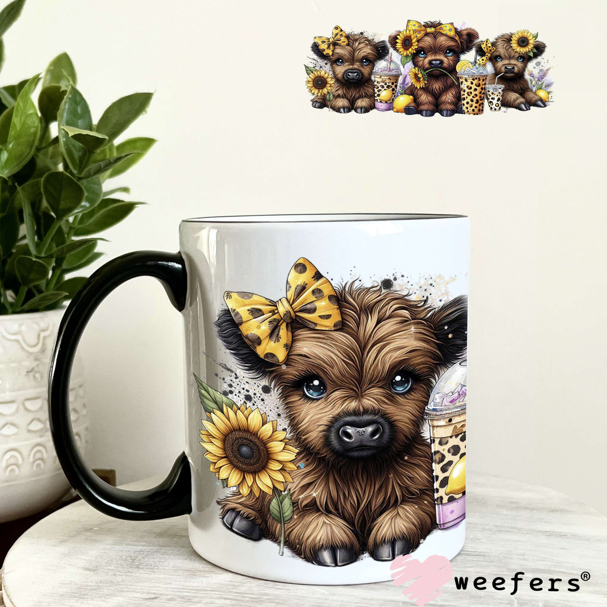 Baby Highlander Sunflowers Coffee UV DTF Cup Wrap 11oz Coffee Mug Weefers