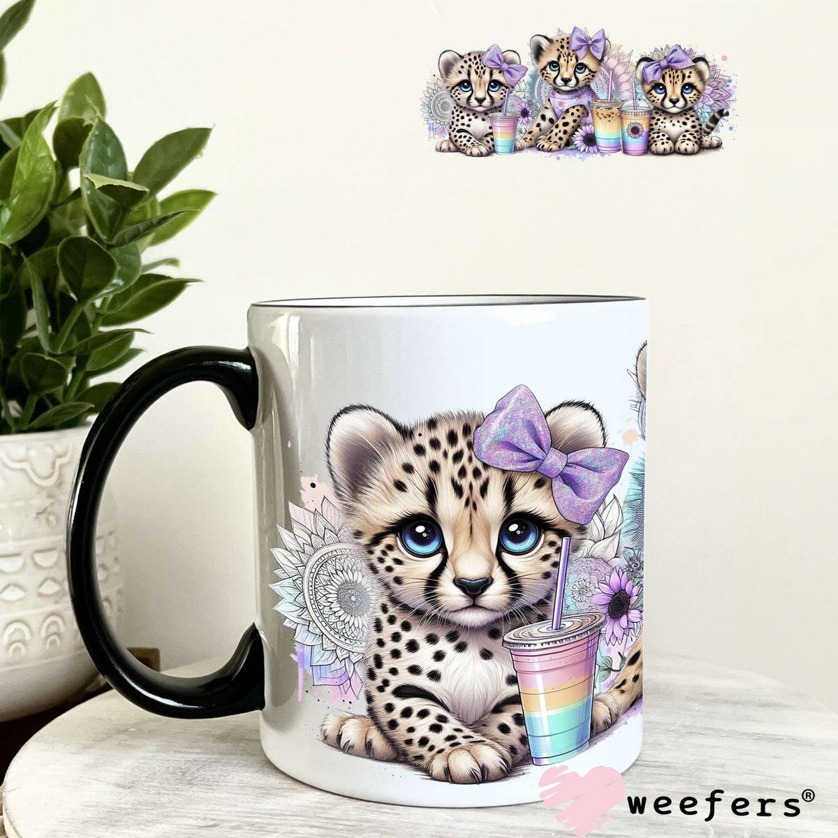 Baby Leopard Purple Coffee UV DTF Cup Wrap 11oz Coffee Mug Weefers