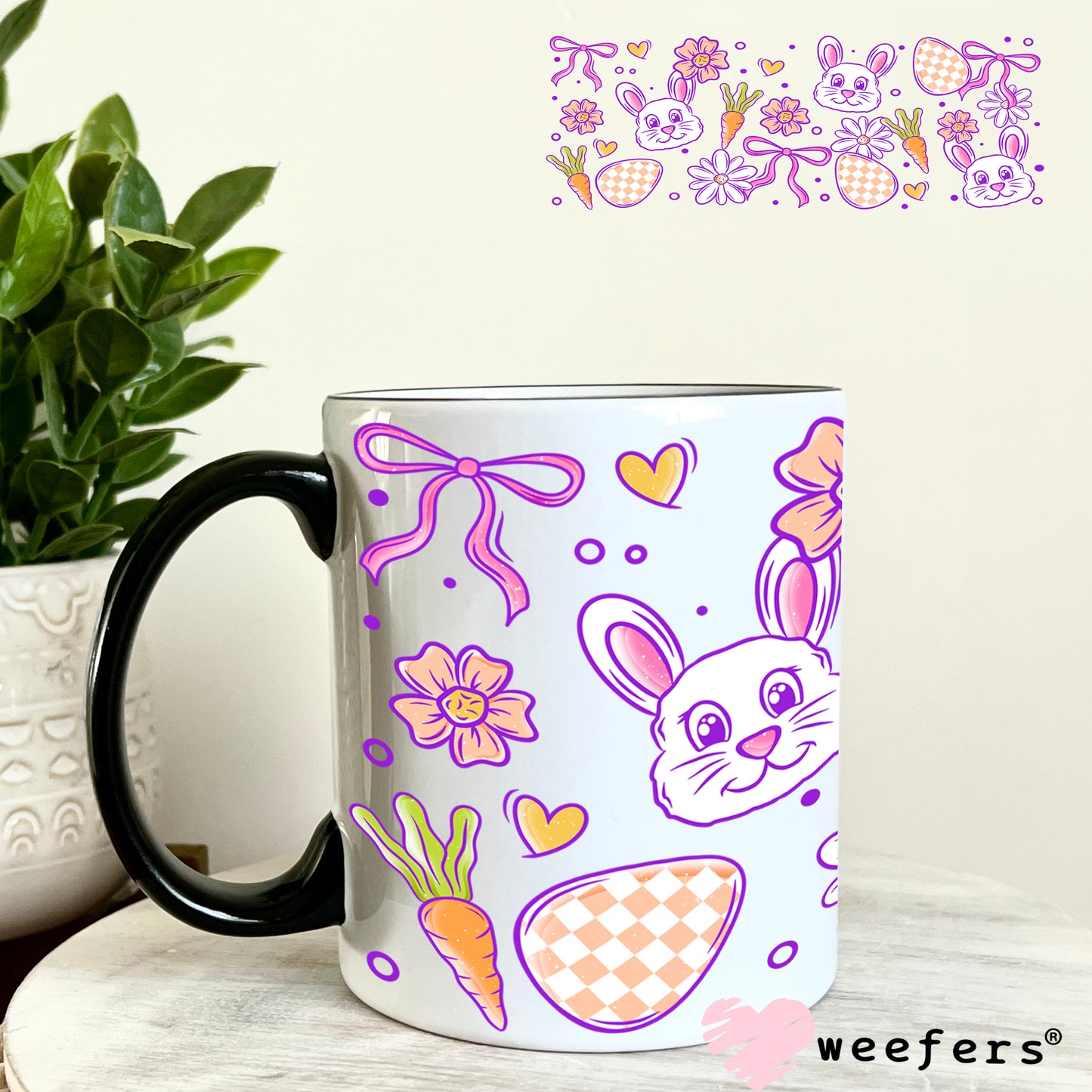 Honey Bunny Easter Faces UV DTF Cup Wrap 11oz Coffee Mug Weefers