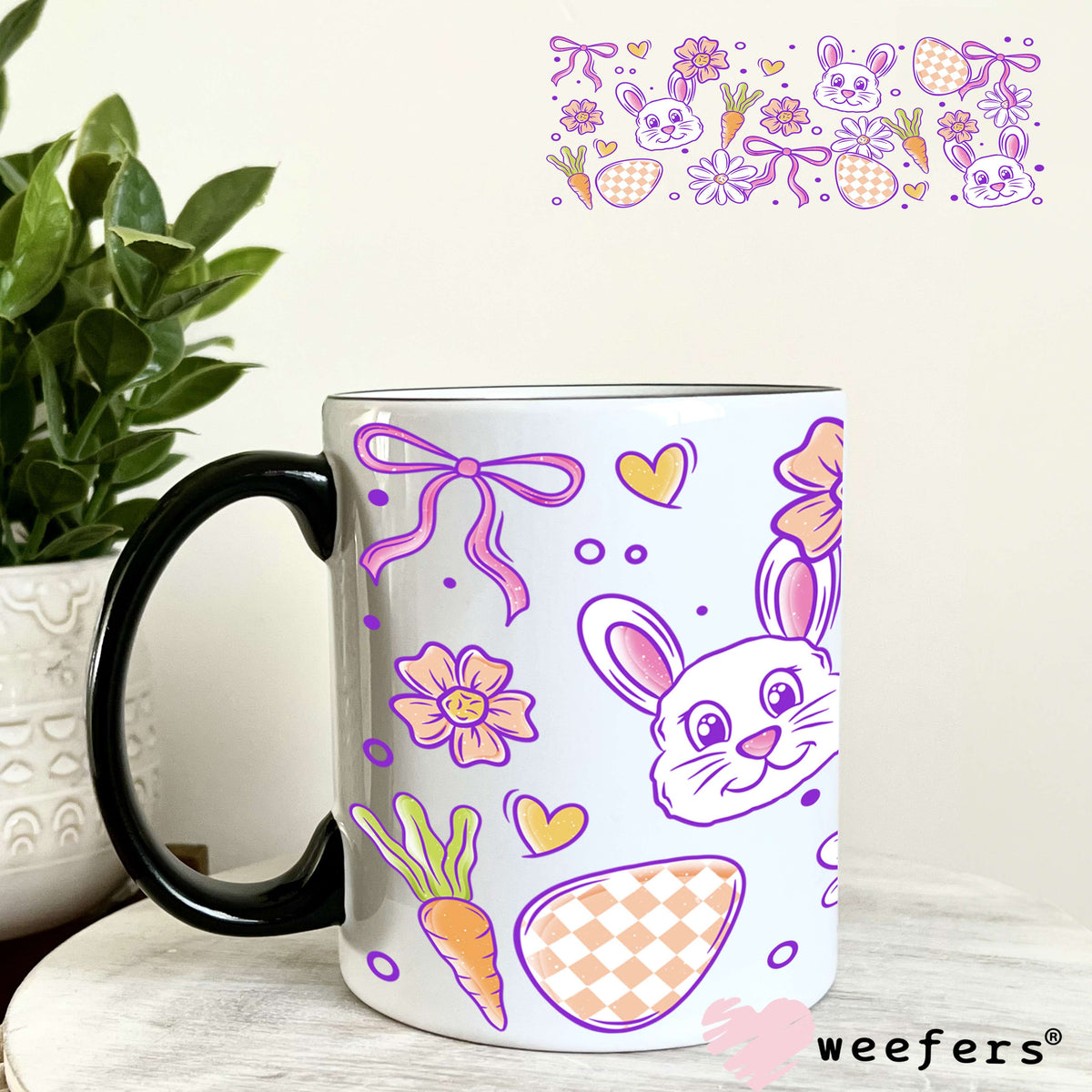 Honey Bunny Easter Faces UV DTF Cup Wrap 11oz Coffee Mug Weefers